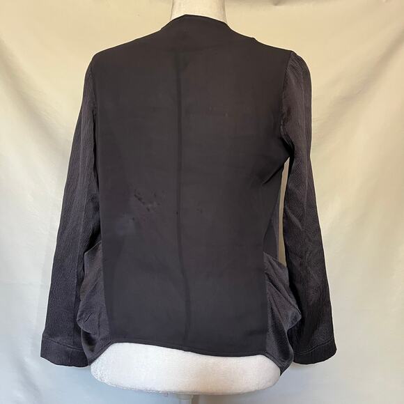 Hinge 100% Silk Open Front Womens Jacket Size XS Black Textured Pockets Flutter - Picture 7 of 11